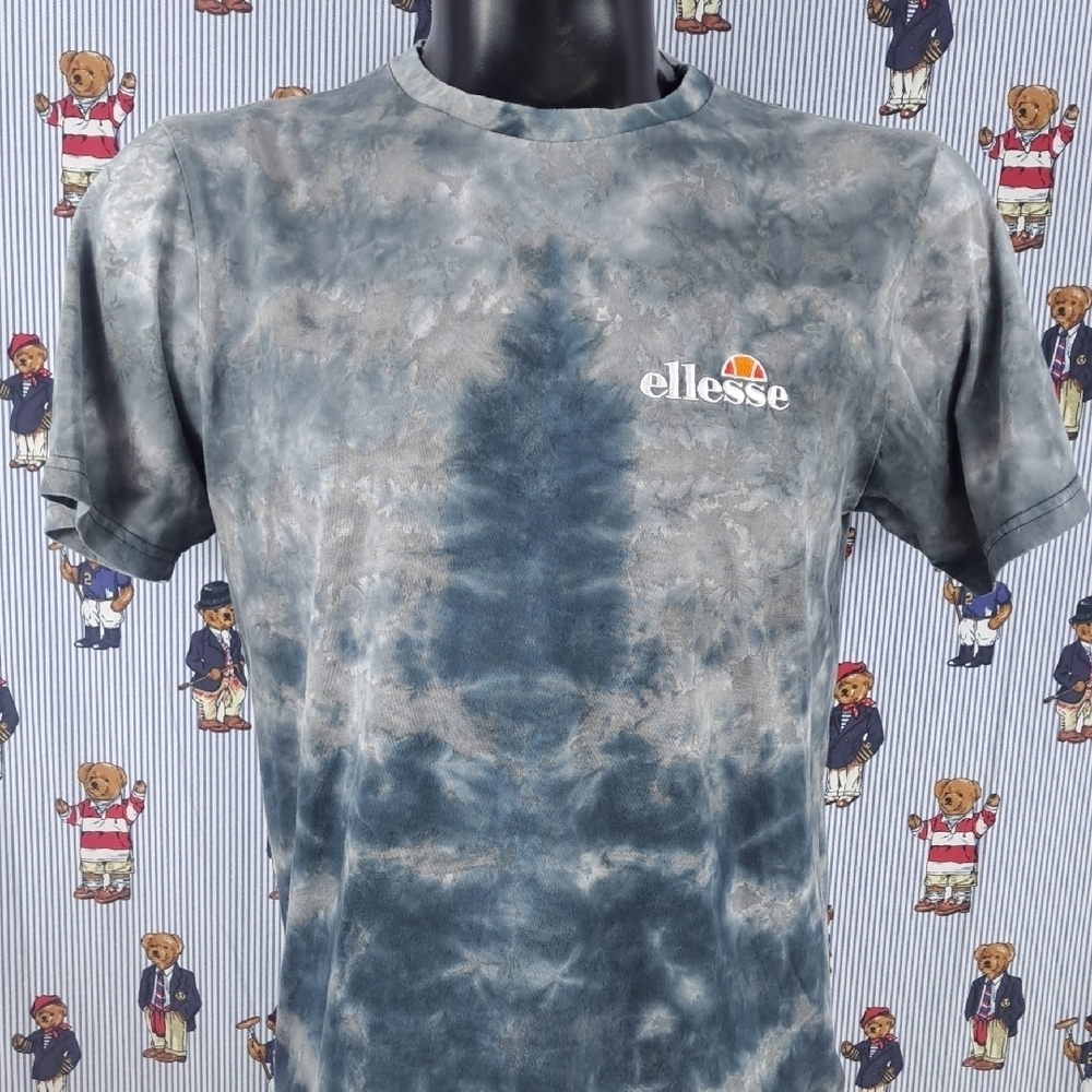 Ellesse Sport Stitched Logo Acid tie dye black & Gray SZ 8 LG Casual T-Shirt